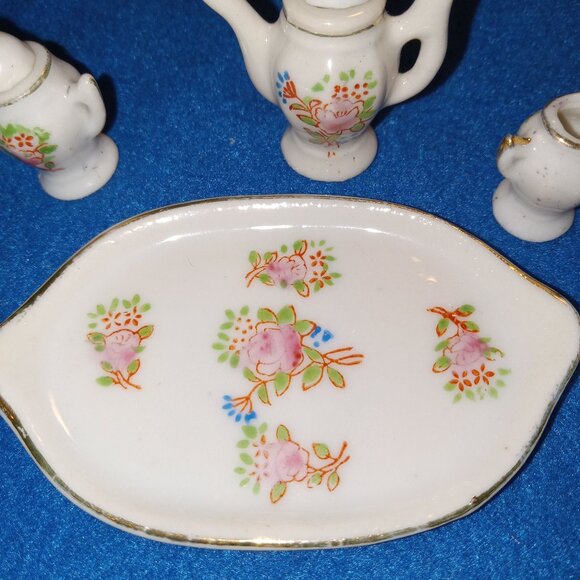 Vintage Handmade Painted Tiny Miniature 8 pcs Porcelain Ceramic Japanese Tea Set - Picture 9 of 17